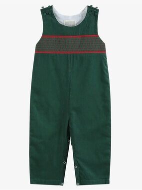 Forest Green Smocked Corduroy Kids Overalls